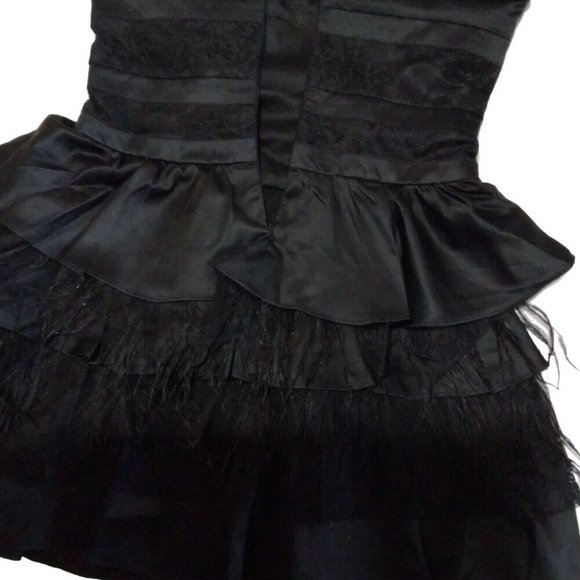Mini Lace Black Feathers Taffeta Dress Size XXS B - Picture 5 of 8